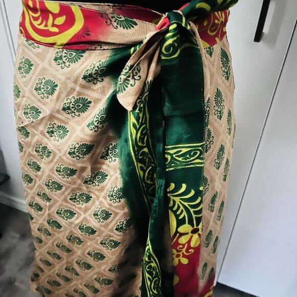 Maxi Reversible Sari Silk Wrap Skirt OSFM Multi layer Hippie Boho Festival Art - Picture 6 of 11